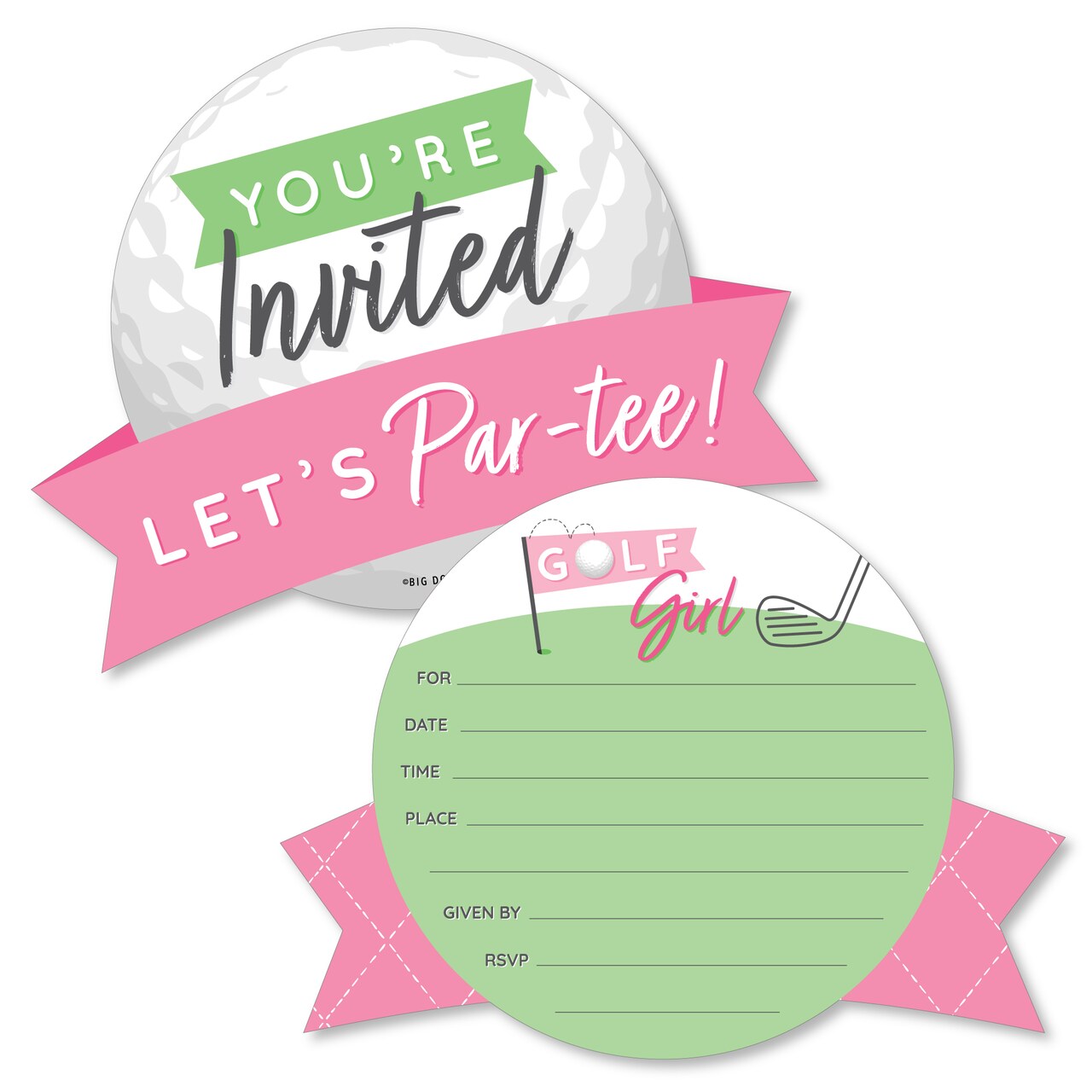 Big Dot of Happiness Golf Girl - Shaped Fill-In Invitations - Pink Birthday Party or Baby Shower Invitation Cards with Envelopes - Set of 12